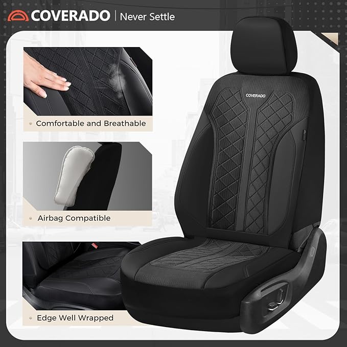 Coverado Black Front Seat Covers, Automotive Seat Covers 2 Seats, Mesh Car Protectors 2-Pack, Auto Seat Covers Spill-Proof De