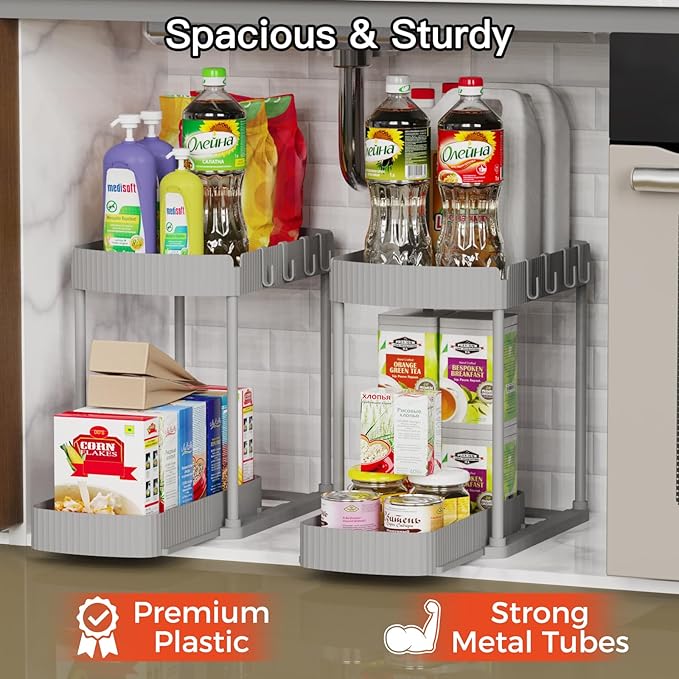 Ukeetap 2 Pack Multi-Purpose Pull-Out Storage Organizers, Under Sink Organizers and Storage for Bathroom & Kitchen, Under Cab