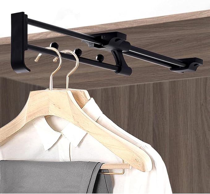 Pull Out Clothes Rail Extendable Pull Out Closet Rod - Wardrobe Pull-Out Trousers Rack, Extendable 25-45Cm Drawer Closet Clot
