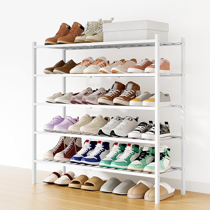 Smiry Shoe Rack, 5 Tier Long Bamboo Shoe Organizer, Stackable Free Standing Wooden Shoe Storage Shelf for Closet, Entryway, F