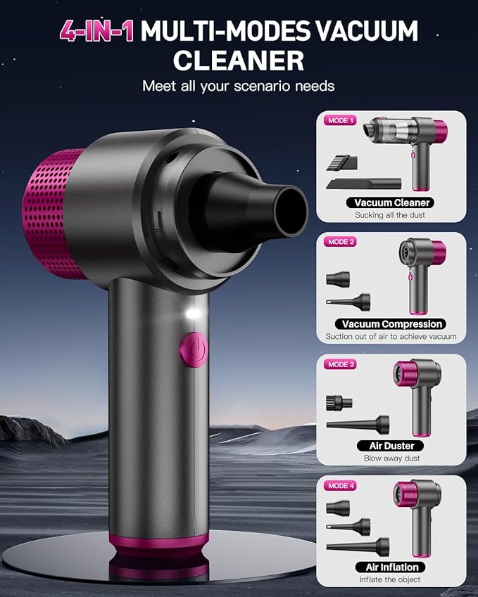 EYYA Handheld Cordless Car Vacuum Cleaner, 4-in-1 Portable Mini Car Vacuum Cleaner, 15000PA High Power & Air Duster with LED 