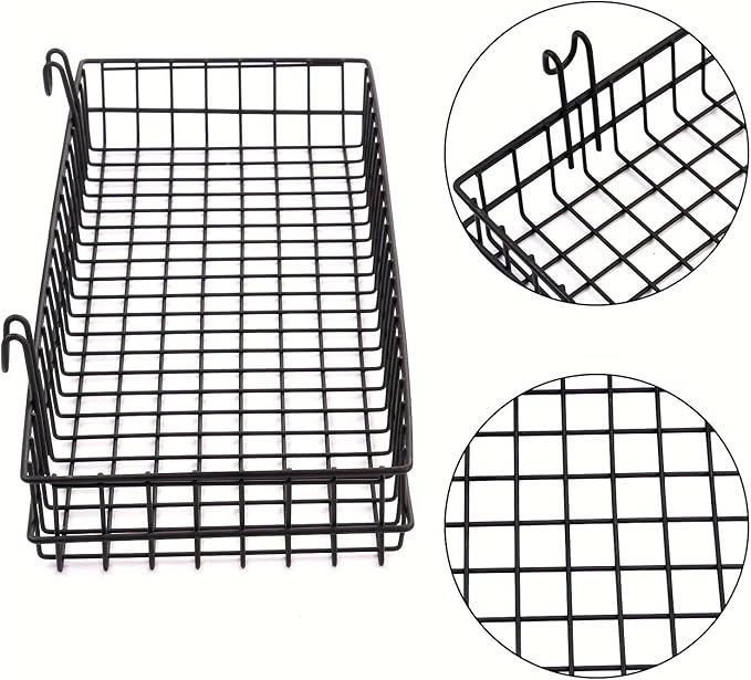 4 Pack 15.75 x 6 x 2.36 Inch Metal Grid Wall Baskets with Hooks, Hanging Wire Grid Basket, Multi-Function Wall Mounted Organi