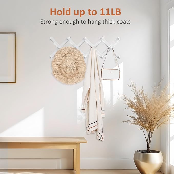 Accordion Wall Hanger, Hat Rack for Wall with 14 Coat Hooks, Expandable Hat Hangers Organizer, Vintage Decorative Coat Rack W
