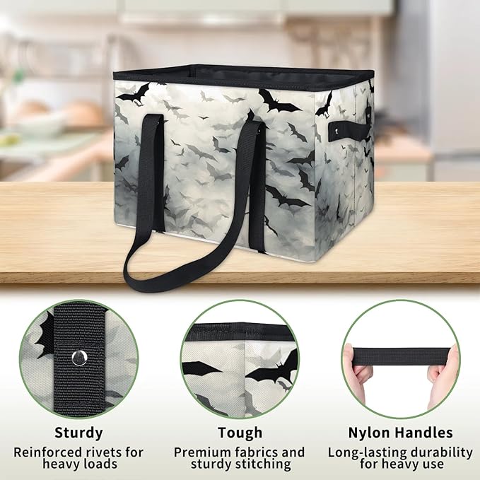 Reusable Grocery Bags Heavy Duty Shopping Bags Foldable Large Tote Bags with Long Handles & Hard Bottom