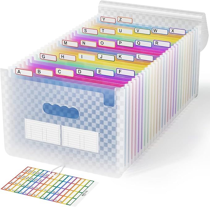 ABC life 26 Pockets Accordion File Organizer, Expanding File Folder, Portable Monthly Paper Bill Tax Receipt Organizer, Lette