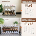 Gonfoam 3-Tier Expandable Shoe Rack,Adjustable Shoe Shelf Storage Organizer Heavy Duty Metal Free Standing Shoe Rack for Entr