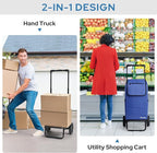 KEDSUM 2 in 1 Shopping Carts for Groceries, 330 lbs Grocery Cart on Wheels, Foldable Utility Carts with Wheels, Load-Bearing Hand Truck with Waterproof Bag for Shopping, Camping, Laundry, Garden, Blue