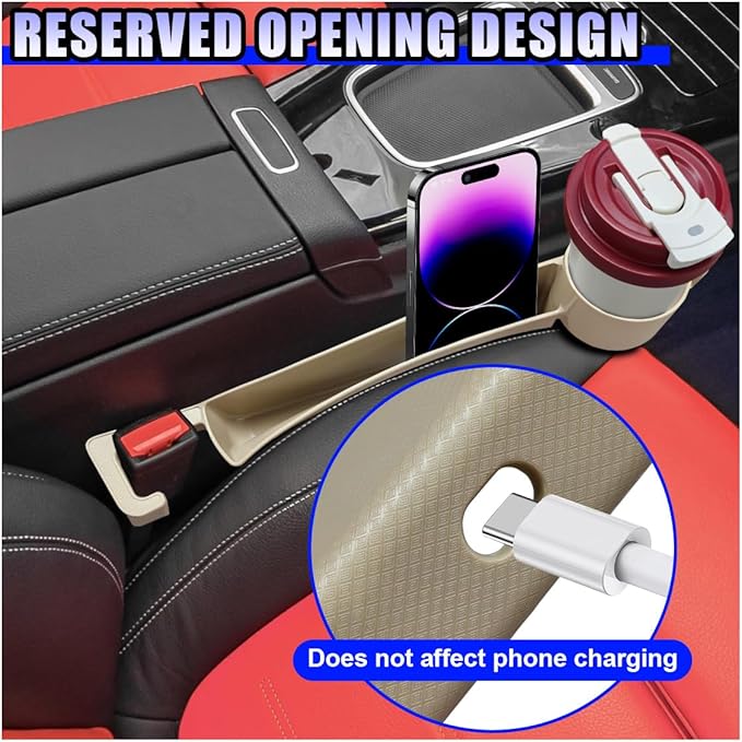 YoRise 2PCS Dual Slot Car Seat Gap Filler Organizer, Multifunctional Car Side Seat Gap Guard Spacer with Cup Holder, Universal Auto Storage Accessories for Preventing Items Falling Out (Beige)