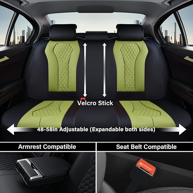 Coverado Seat Covers, Car Seat Covers Full Set, Green Car Seat Cover, Car Seat Cushion Waterproof, Luxury Auto Seat Covers, S