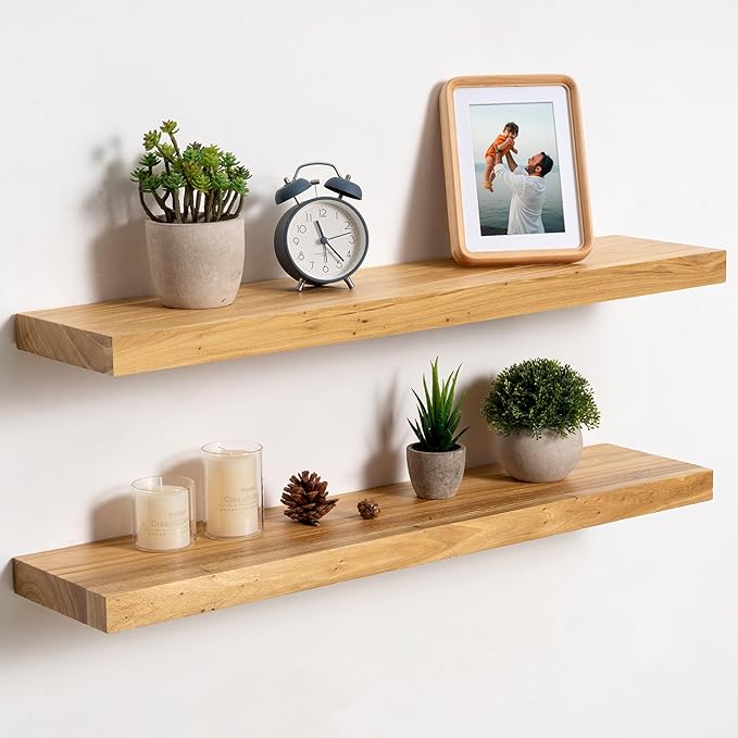 fuqing Floating Shelves for Wall, 30 inch Rustic Solid Elm Wood Floating Shelves, Wooden Wall Shelves with Invisible Heavy Du