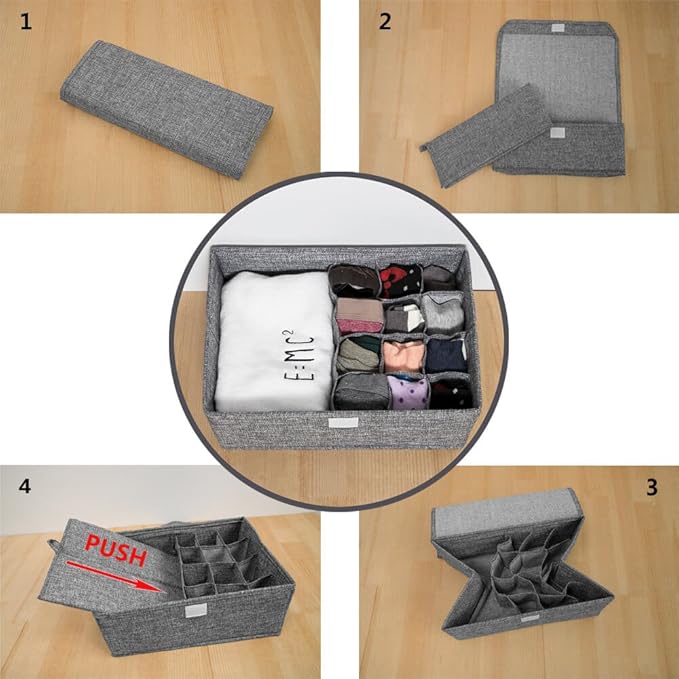 ALYER Collapsible Drawer Organizer,Underwear Drawer Divider for Socks Panties Bras Ties Clothing,Sturdy Closet Storage Divide