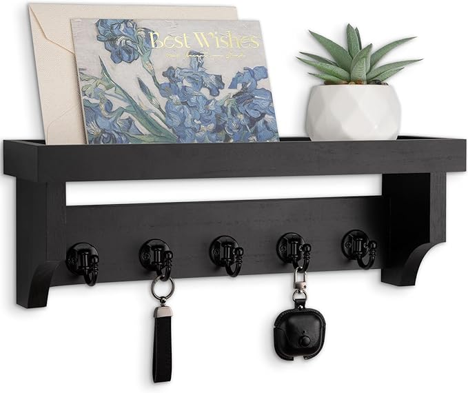 Key and Mail Holder Wall Mount, Key Holder with Shelf and Mail Organizer Wall Mount. Mail Holder with 5 Hooks for Coat, Dog L