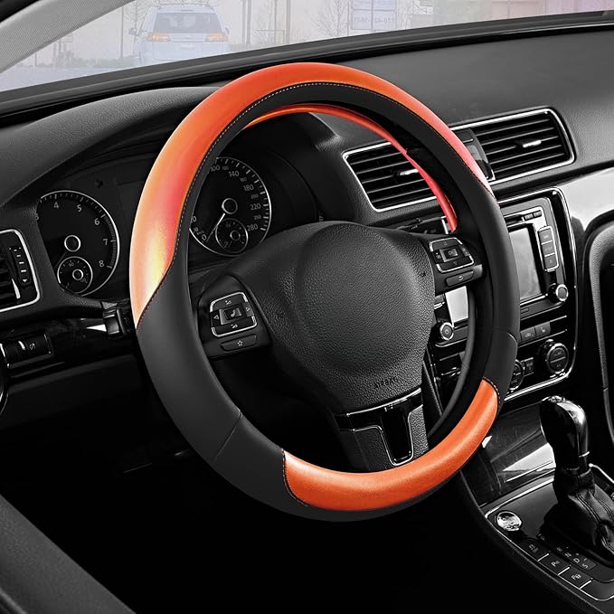 Road Comforts Steering Wheel Cover – Breathable Leather Steering Wheel Cover, Anti-Slip Grip, Universal Fit 14.5” to 15”, Hea