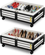 Under Bed Storage Containers with Wheels, Larger Bamboo Wood Under Furniture Storage Containers with Dust Bags，Rolling for Sh
