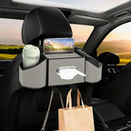 7-In-1 Car Seat Back Organizer with Cup Holders, Tissue Box, Garbage Can&Hooks, Multifunctional Headrest Storage Organizer, Headrest Cup Holder for Backseat, Car Accessories for Trips, Travels(Gray)