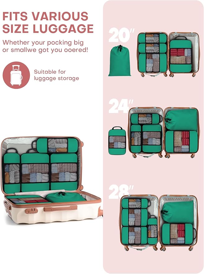 SDGFUI 6 PCS Set Compression Packing Cubes for Travel, Lightweight Packing Organizer Bags Travel Essentials for Carry On, Sui