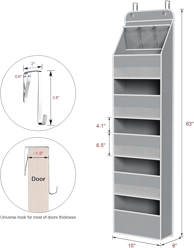 Univivi 6-Shelf Over Door Hanging Organizer Fabric Baby Door Storage with 5 Large Pockets and 3 Small PVC Pockets Wall Mount 