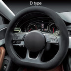 Carodi Suede Steering Wheel Cover ， Non-Slip Leather Car Interior Fitting 15-inch Universal（D-Shape,Black）