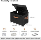 GRANNY SAYS Storage Bins with Lids, Decorative Storage Boxes with PU Handles, Black Storage Bin, Linen Closet Organizer, Shel