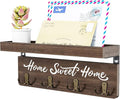 buways Wall-Mounted Key and Mail Holder, Wooden Key Rack with 4 Double Key Hooks, Rustic Home Decor for Entryway