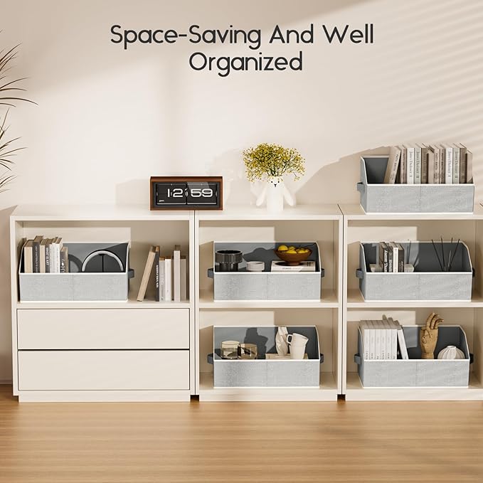 Homsorout Large Closet Organizers and Storage Bins - 8 Pack Trapezoid Storage Baskets for Shelves, Foldable Fabric Baskets wi