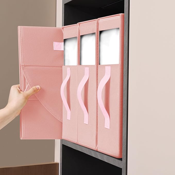 DIMJ Bed Sheet Organizers and Storage 8 Pack, Pink Foldable Sheet Organizer for Linen Closet, Bedding Folder Storage Box with