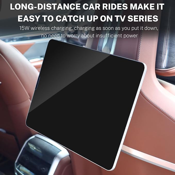 KUNGKIC for Car Headrest Tablet Holder for BMW X3 X5 X6 I20 G05 G06 G45 G60 G61 G70 Adjustable Tablet Car Mount for Back Seat Road Trip Essentials Black (Wireless Charging Pad with Light)