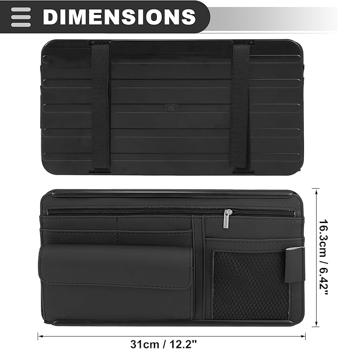 Motoforti Universal Car Sun Visor Organizer, ABS PU Leather, Black, 1 Pcs