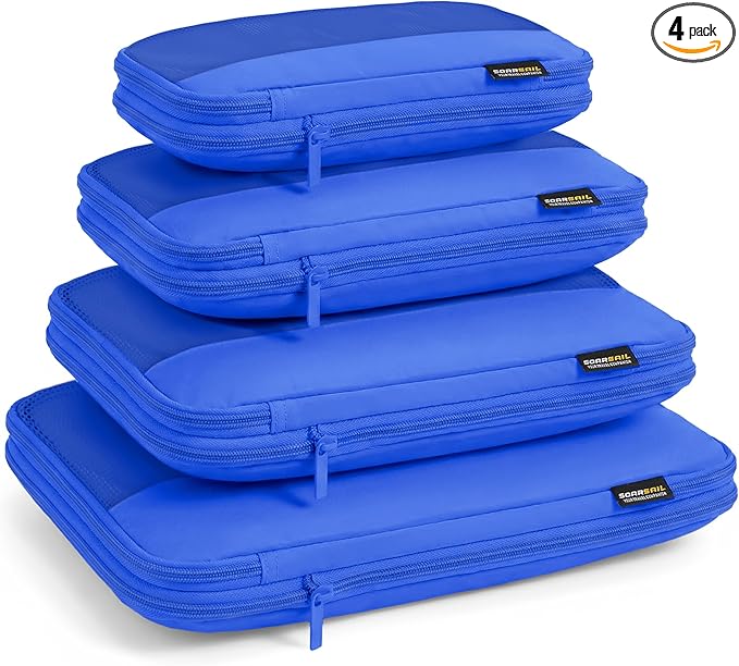 4 Piece Compression Packing Cubes for 3–7 Day Travel, Lightweight Travel Organizers with Breathable Mesh, Double-Zipper Packi