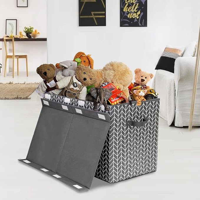 Mayniu Large Toy Box Chest Storage Bins with Lid, Toys Organizers Storage Boxes Basket with Sturdy Handles for Boys, Girls, L