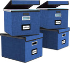 Huolewa Decorative File Organizer Boxes Office Document Storage with Lids, Portable Collapsible Linen Hanging Filing & Storag