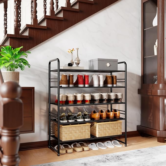 SUFAUY 33" Wide Shoe Rack, 5-Tier Shoe Storage Rack for 24-30 Pairs of Shoes, Shoe Organizer for Entryway, Stackable, Heavy D