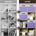 Temary Foldable Cube Baskets 4Pack - Clothes Shelf Storage with Handles, Fabric Storage Organizer Bins (White&Purple, 13x15x1