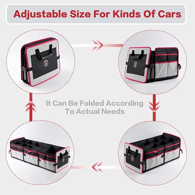 LIBZAKI Car Trunk Organizer,3 Compartments Big Trunk Storage, Large Capacity, Foldable, 95L Heavy Duty Storage Box for Car,