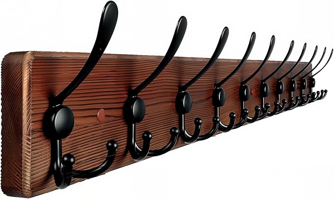 Large Coat Rack Wall Mount 38.6'' Rustic Wood Coat Rack Hook Long Coat Hooks Wall Mount Farmhouse Wall Hooks for Hanging Coat