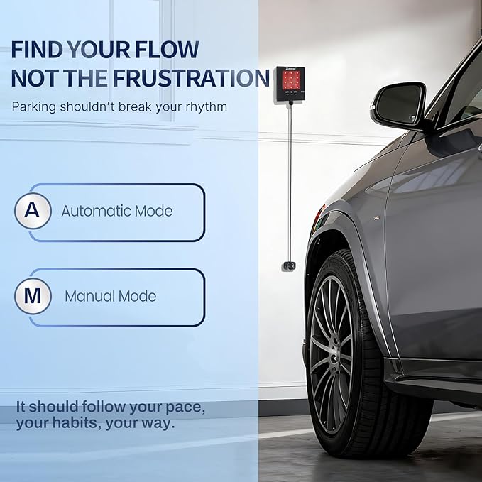 Adjustable Garage Parking Sensor with Tri-Color LED Distance Indicator, Ultrasonic Detection & Auto/Manual Modes for Safe Ind