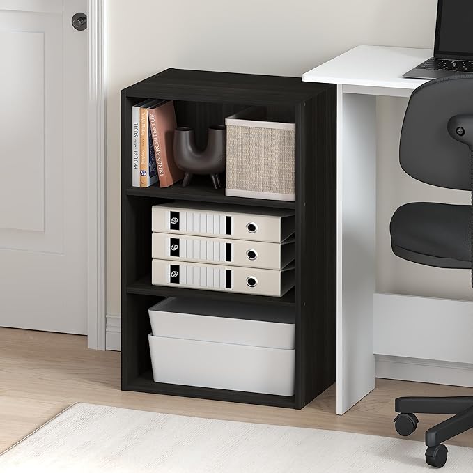Furinno Basic Book Shelf, 3-Tier Bookshelf, Storage Organizer Bookcase with Open Shelf, 11 x 17 x 26, for Living Room, Bedroo