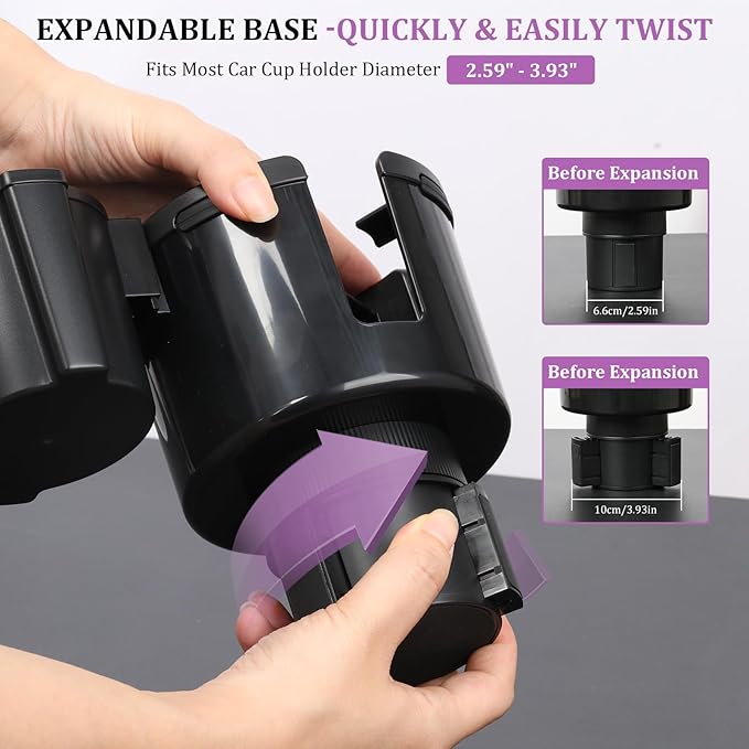 JINKEY 2 in 1 Cup Holder Expander, Extra Cup Holders Extender with Adjustable Car Cup Insert for Car Front Seat for Yeti，Hydroflask and Other Large Water Bottles & Mugs in 3.74"-4.25"(10-46 Oz)