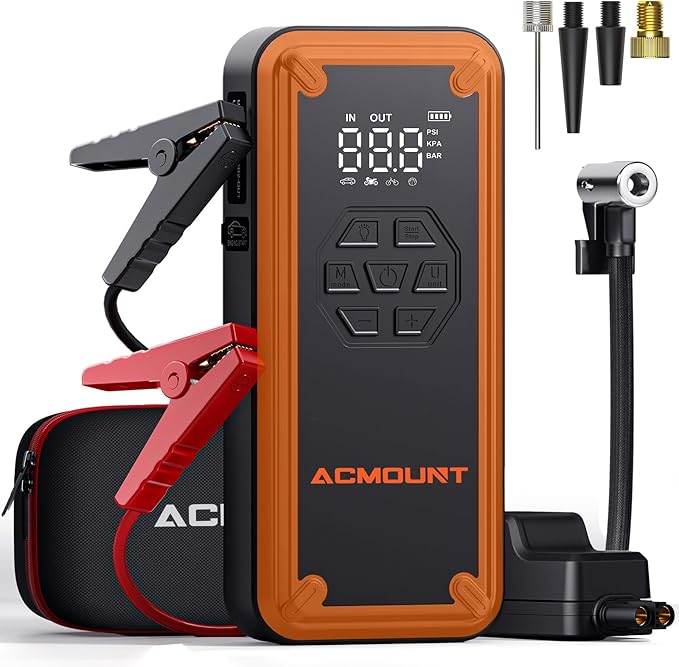 Jump Starter with Air Compressor, Acmount 5000A Car Battery Jump Starter with 150PSI Tire Inflator for Up to 9.0 Gas/8.0L