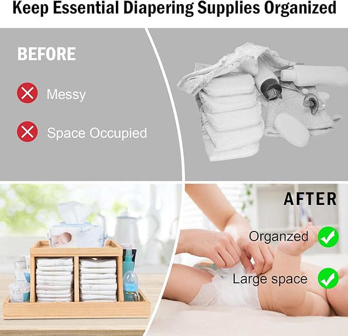 Diaper Caddy Organizer, Changing Table Organizer, Wooden Diaper Organizer for Nursery, Baby Diaper Storage Organizer with Rem