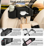 7-In-1 Multifunctional Car Seat Back Organizer with Cup Holders, Tissue Box, Garbage Can & Hooks, Headrest Storage & Cup Holder for Backseat (Black)