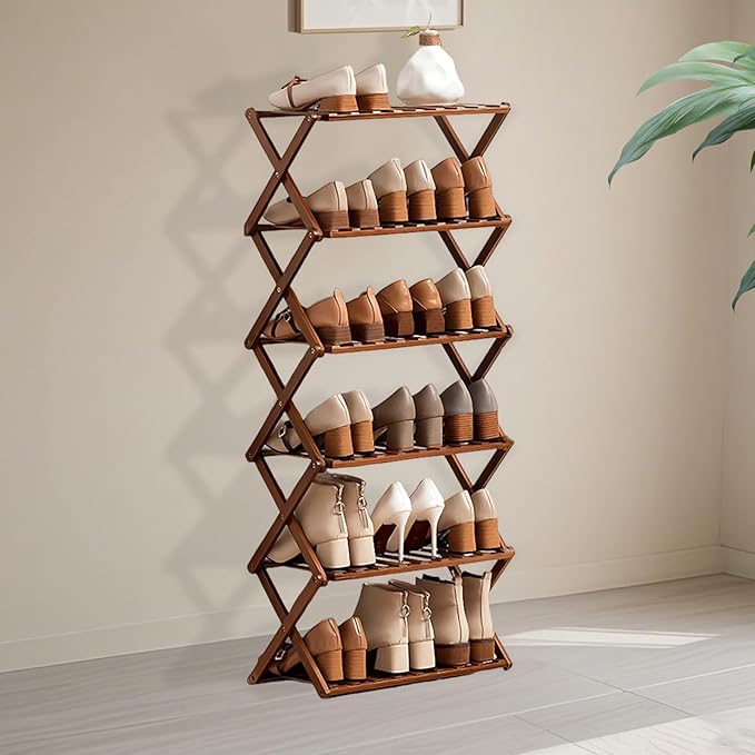 Jessie Bamboo Shoe Rack,Free Standing Shoe Rack for Closet,Portable Folding Shoe Storage Rack, Space Saving,Shoe Shelf for Be