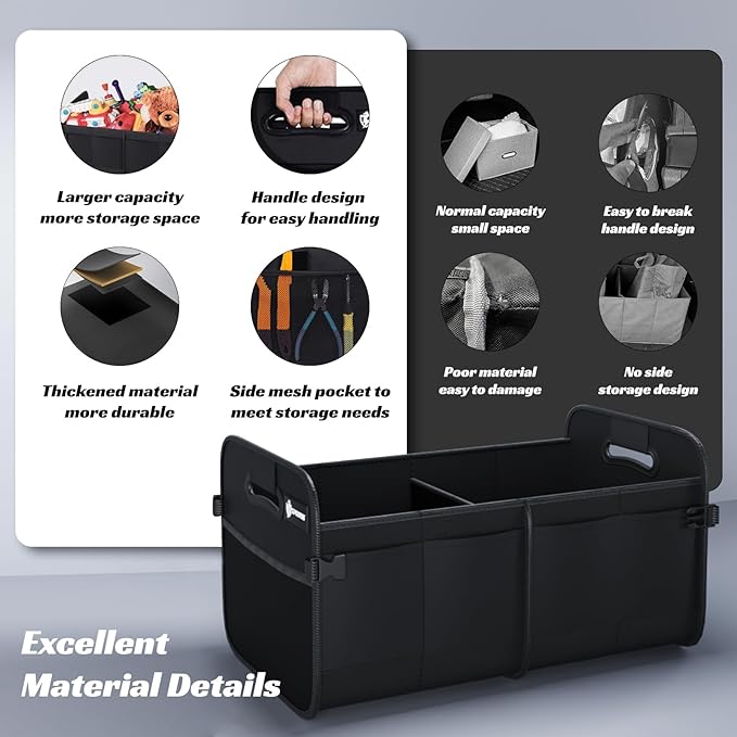 Sposuit Trunk Organizer for Car - 70L Collapsible Car Storage with 11 Pockets & Reinforced Handles, SUV Trunk Organizers for