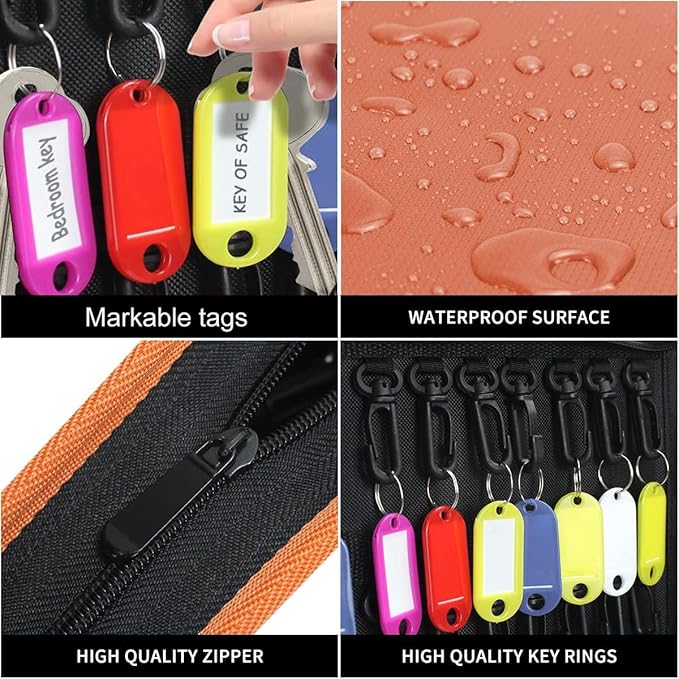 Sdstone Portable Zippered Key Organizer,Fireproof and Waterproof Key Case with 24 Key Hooks,Portable Manager & Landlord Zippe