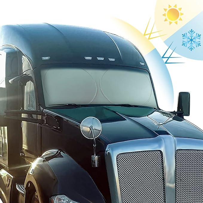 Semi Truck Sun Shade for Windshield and Side Windows | Upgrade 300T Semi Window Sunshade Sun Protection Block UV/Sun Heat Rays for Semi, Commercial & Big Rig Truck, RV