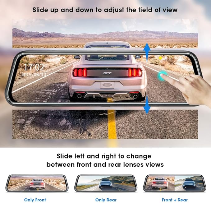 10'' Mirror Dash Cam Night Vision 1080P FHD Full Touch Screen Front and Rear View Backup Camera for Cars Loop Recording Strea