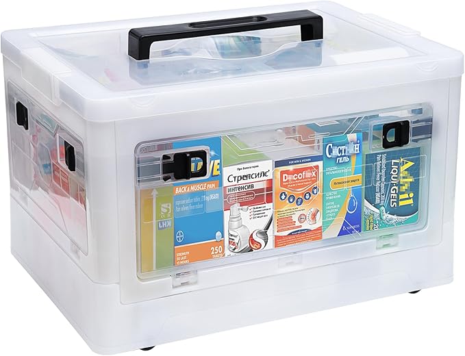 Gifhomfix Extra Large Medicine Storage Box with Handles, First Aid Box Clear Medical Supply Organizer with Removable Tray, Mu