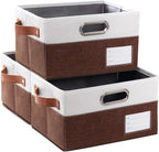 PRANDOM Foldable Storage Bins with Handles [3-Pack] Fabric Collapsible Storage Boxes Baskets Cubes Containers with Handles fo