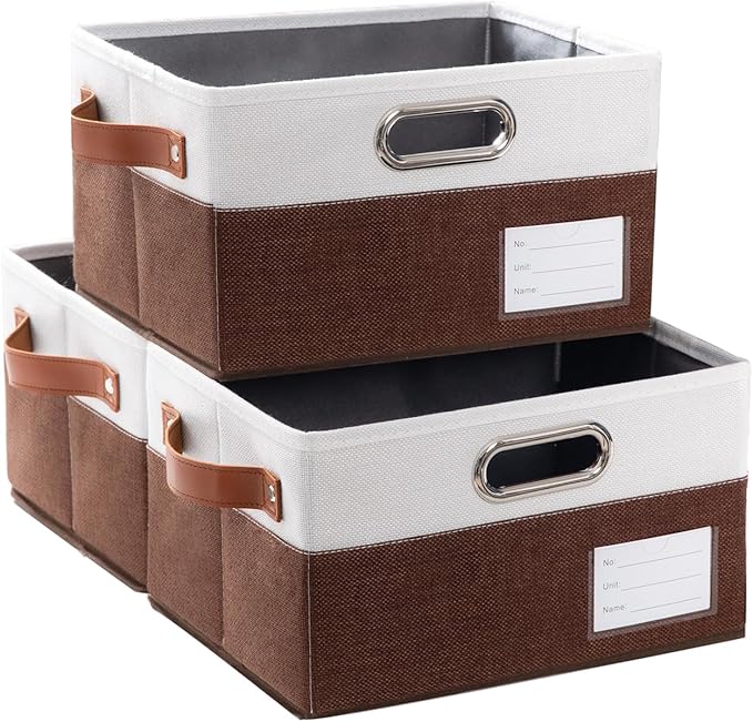 PRANDOM Foldable Storage Bins with Handles [3-Pack] Fabric Collapsible Storage Boxes Baskets Cubes Containers with Handles fo