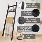 5-Tier Blanket Ladder – 4.8 Ft Wall Leaning Quilt Rack, Farmhouse Blanket Storage for Living Room, Bedroom & Bathroom – Rusti